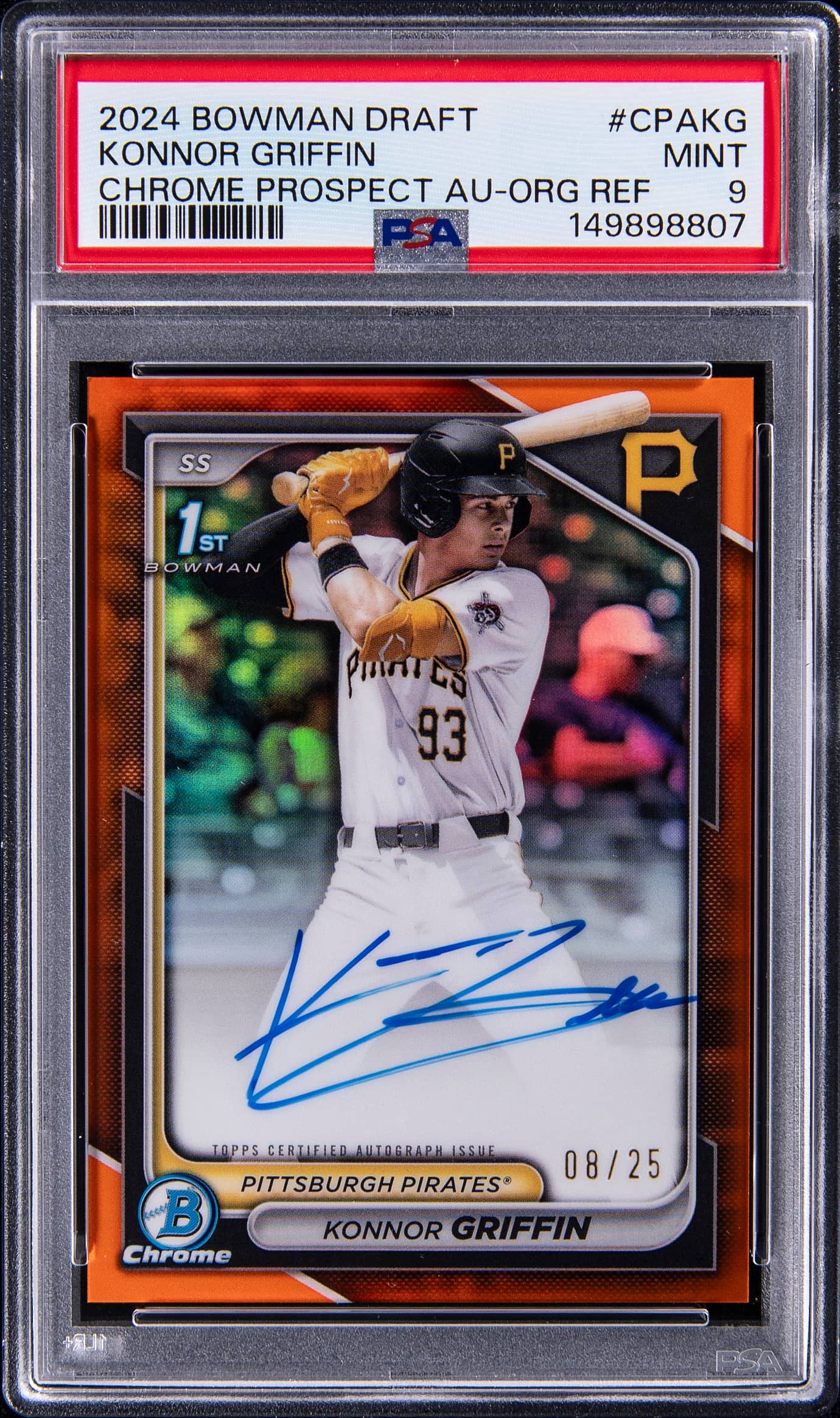 2024 Bowman Draft Chrome Prospect Autograph Orange Refractor #CPA-KG Konnor Griffin Signed Rookie Card (#08/25)