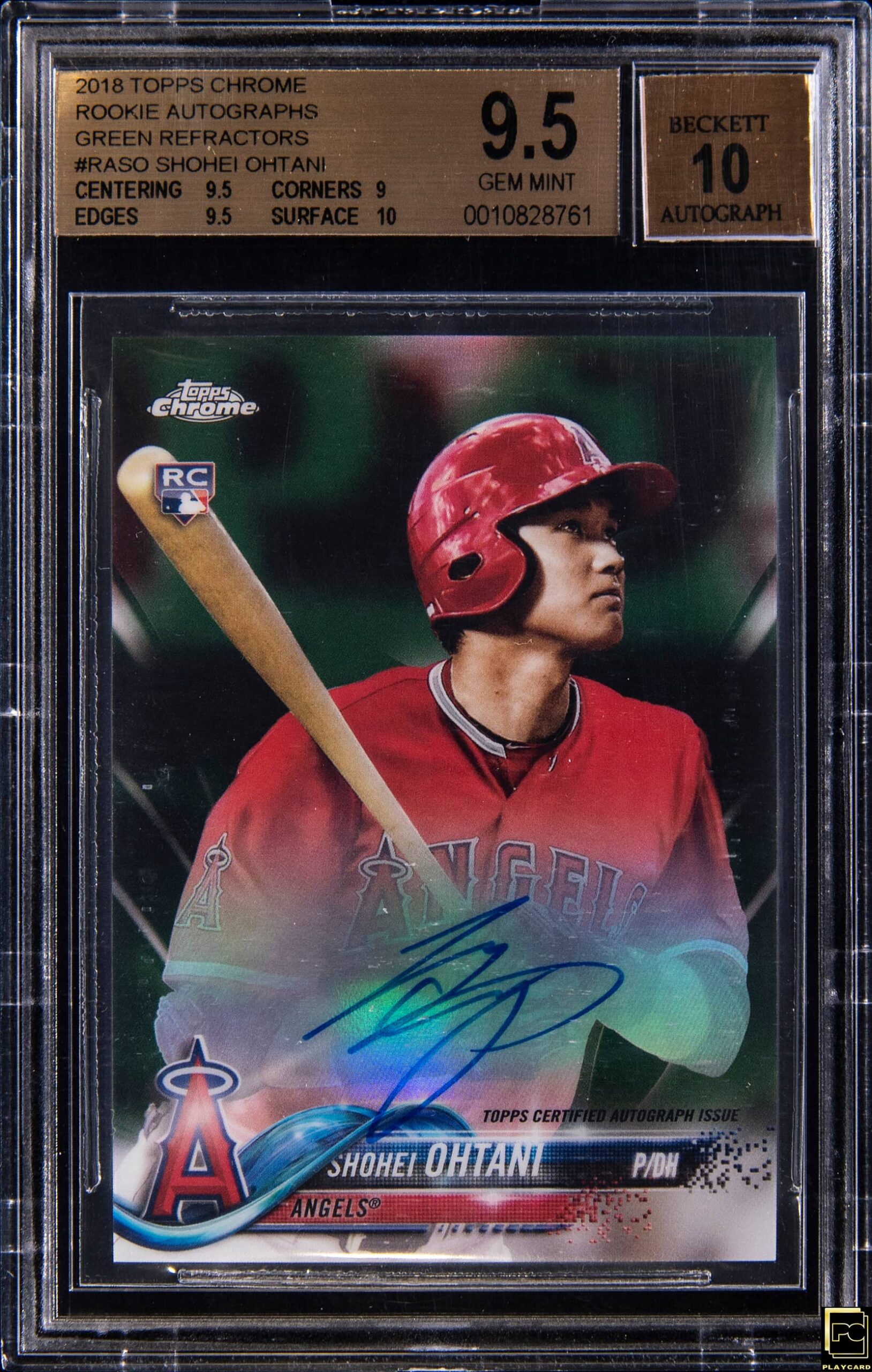 2018 Topps Chrome Rookie Autographs Green Refractor #RA-SO Shohei Ohtani Signed Rookie Card (#39/99)